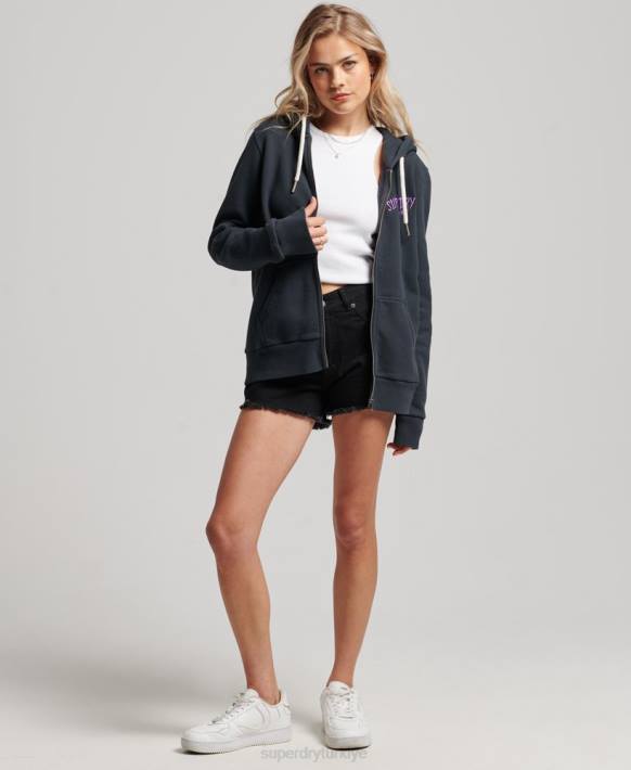 kadınlar Superdry siyah vintage ürün mağazası fermuarlı kapüşonlu svetşört NNTB3382