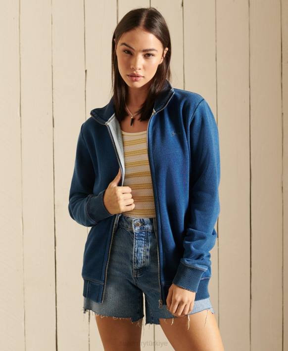 kadınlar Superdry turkuaz bol kesim vintage logo işlemeli fermuarlı eşofman üstü NNTB5968
