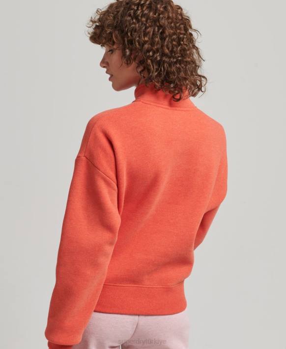 kadınlar Superdry turuncu organik pamuklu eski logo henley sweatshirt NNTB5891