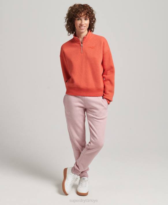 kadınlar Superdry turuncu organik pamuklu eski logo henley sweatshirt NNTB5891