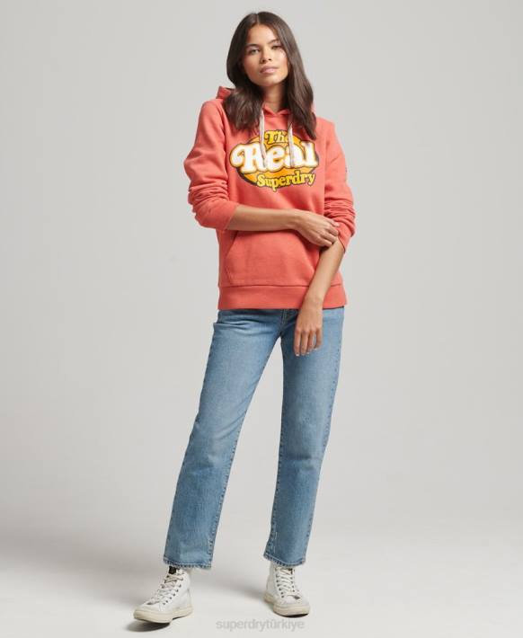 kadınlar Superdry turuncu vintage cooper nostalji kapşonlu NNTB6116