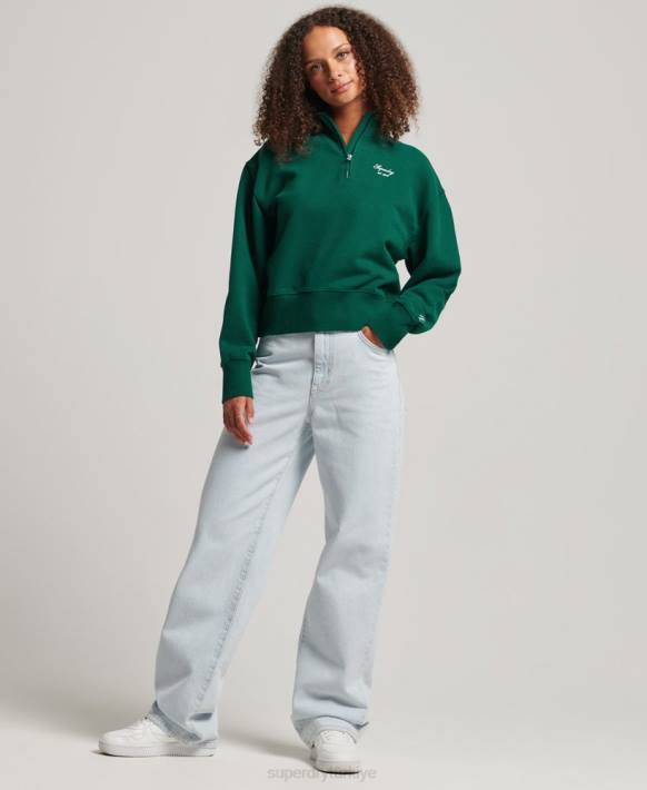 kadınlar Superdry yeşil Klasik işlemeli yarım fermuarlı sweatshirt NNTB6103