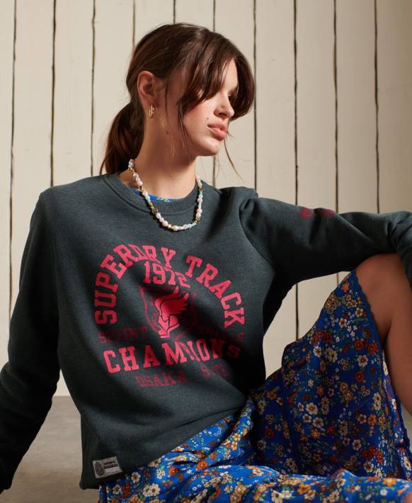 kadınlar Superdry yeşil atletizm ekibi sweatshirt NNTB6107