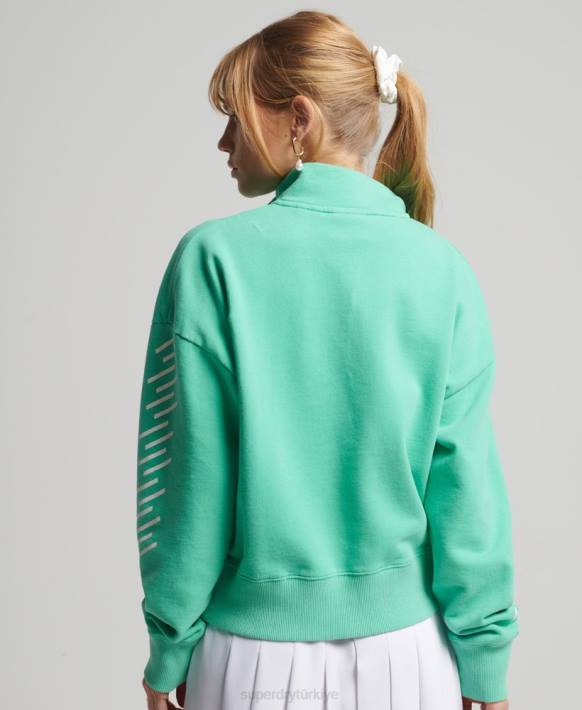 kadınlar Superdry yeşil core spor yarım fermuarlı sweatshirt NNTB6082