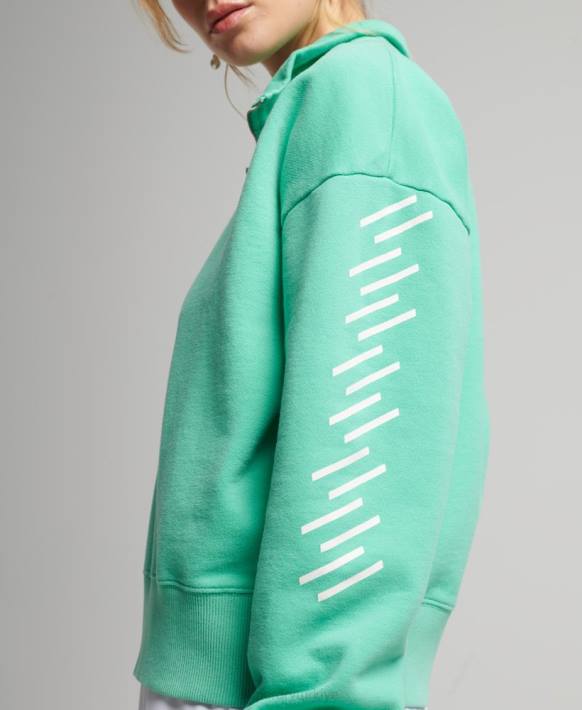 kadınlar Superdry yeşil core spor yarım fermuarlı sweatshirt NNTB6082