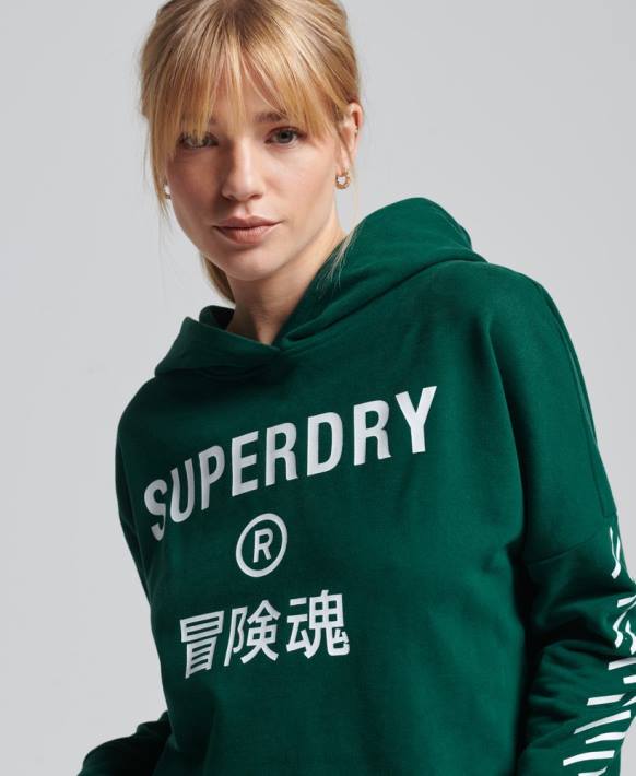 kadınlar Superdry yeşil kod çekirdek spor kırpma kutusu kapşonlu NNTB5955