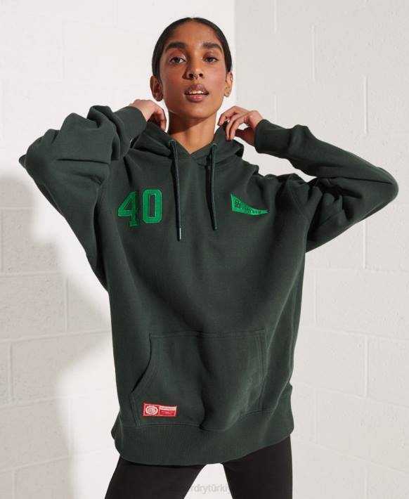 kadınlar Superdry yeşil kolej grafik kırpma kapşonlu NNTB6168