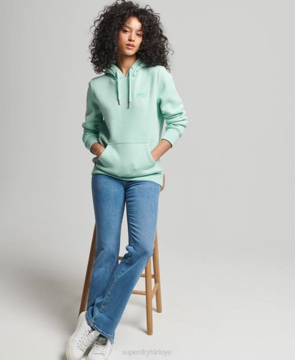 kadınlar Superdry yeşil organik pamuklu eski logo işlemeli kapşonlu NNTB3422