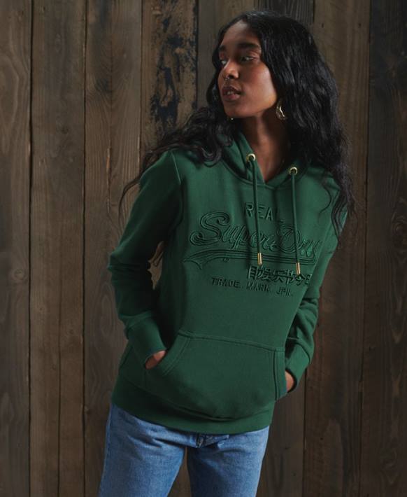kadınlar Superdry yeşil vintage logo ton işlemeli kapşonlu NNTB6183