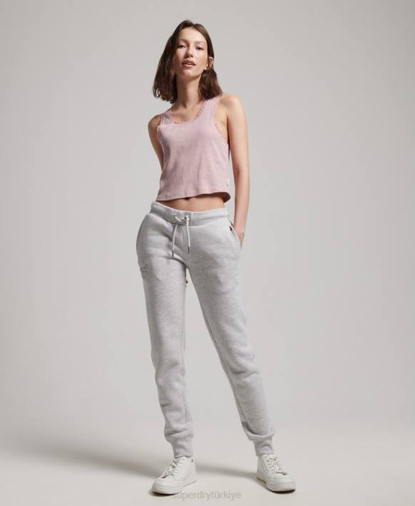 kadınlar Superdry açık gri vintage logo işlemeli jogger pantolon NNTB3896