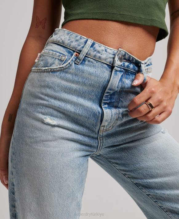 kadınlar Superdry açık mavi organik pamuklu geniş paça jean NNTB3888