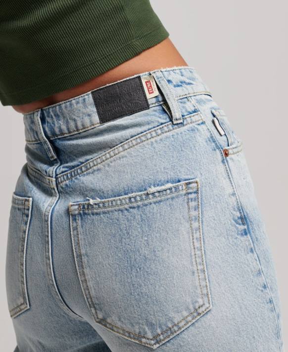 kadınlar Superdry açık mavi organik pamuklu geniş paça jean NNTB3888