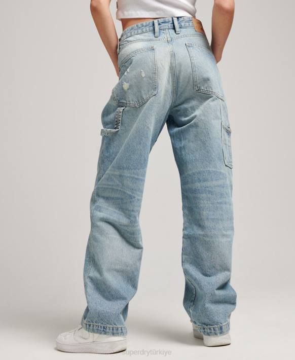 kadınlar Superdry açık mavi organik pamuklu vintage marangoz kot pantolon NNTB3866