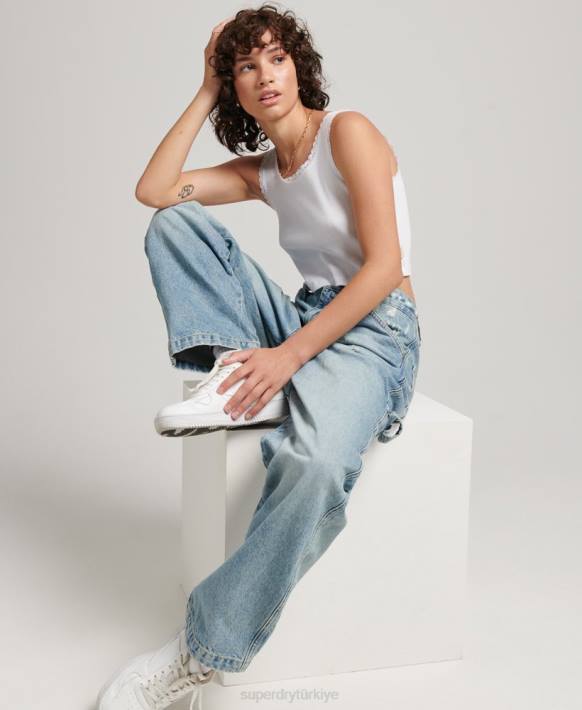kadınlar Superdry açık mavi organik pamuklu vintage marangoz kot pantolon NNTB3866