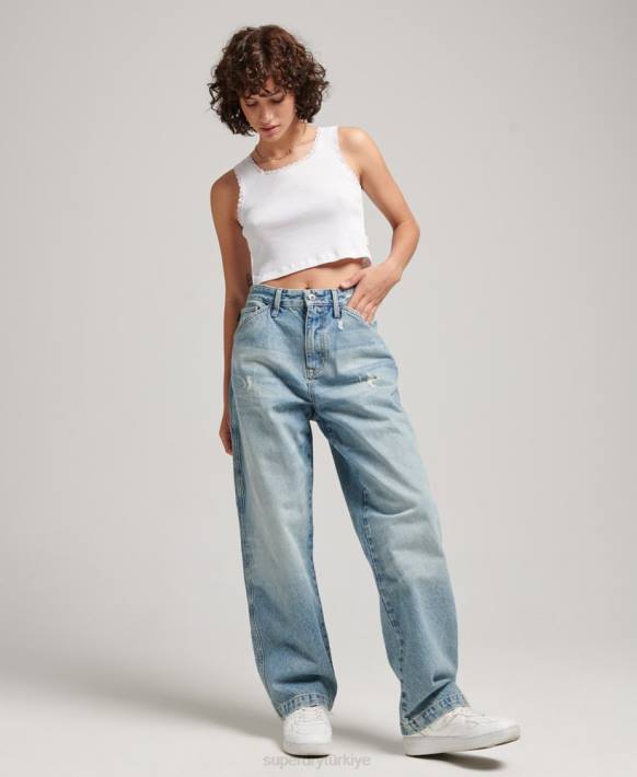 kadınlar Superdry açık mavi organik pamuklu vintage marangoz kot pantolon NNTB3866