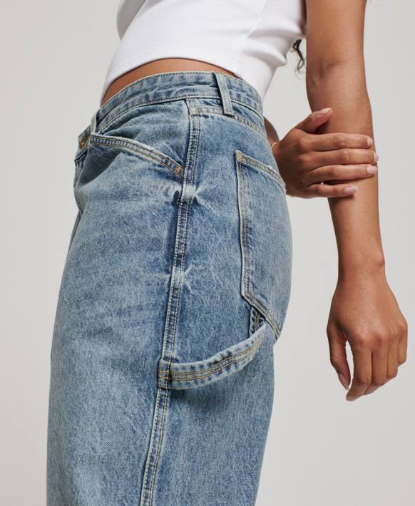 kadınlar Superdry açık mavi organik pamuklu vintage marangoz kot pantolon NNTB3881