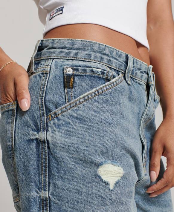 kadınlar Superdry açık mavi organik pamuklu vintage marangoz kot pantolon NNTB3881