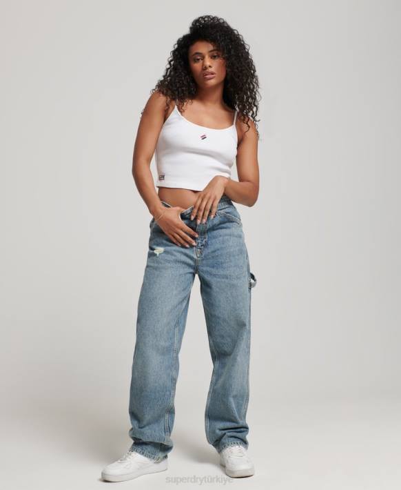 kadınlar Superdry açık mavi organik pamuklu vintage marangoz kot pantolon NNTB3881