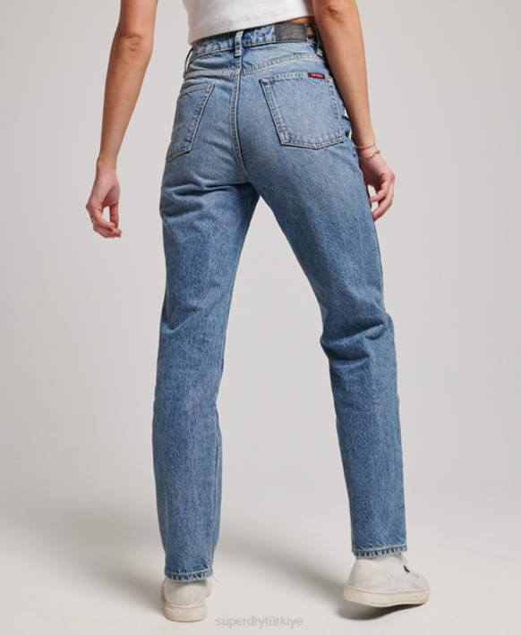 kadınlar Superdry açık mavi organik pamuklu yüksek belli düz kot pantolon NNTB3869