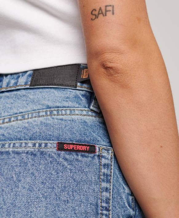 kadınlar Superdry açık mavi organik pamuklu yüksek belli düz kot pantolon NNTB3869