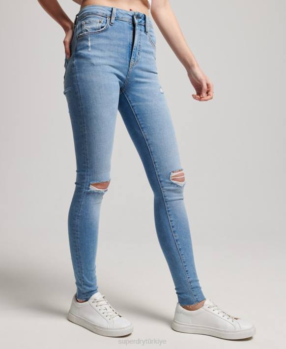 kadınlar Superdry açık mavi organik pamuklu yüksek belli skinny denim jean pantolon NNTB3878