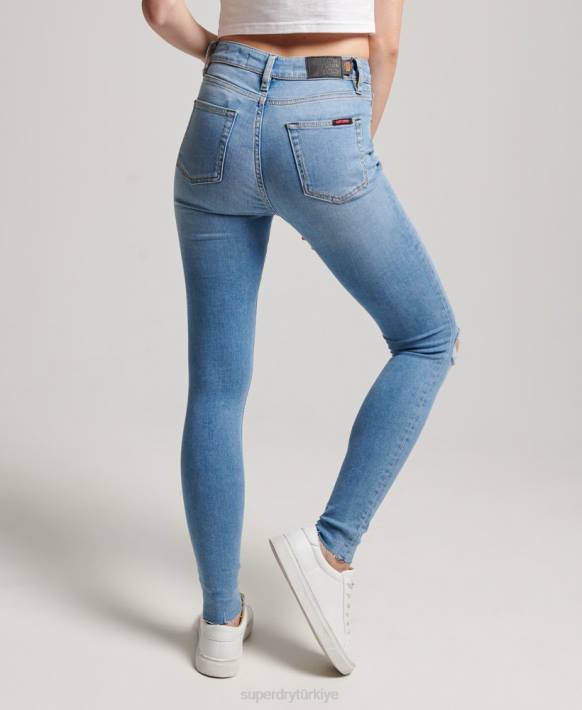 kadınlar Superdry açık mavi organik pamuklu yüksek belli skinny denim jean pantolon NNTB3878