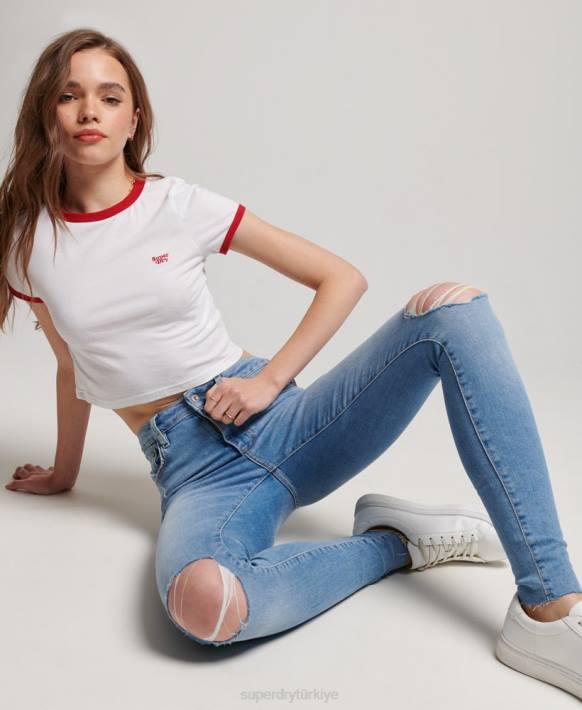 kadınlar Superdry açık mavi organik pamuklu yüksek belli skinny denim jean pantolon NNTB3878