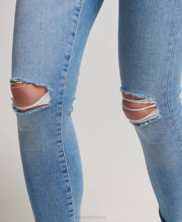 kadınlar Superdry açık mavi organik pamuklu yüksek belli skinny denim jean pantolon NNTB3878