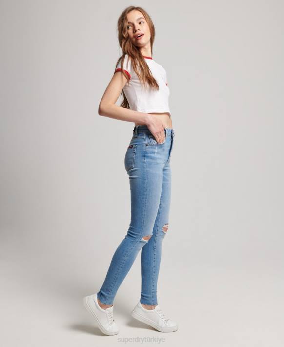 kadınlar Superdry açık mavi organik pamuklu yüksek belli skinny denim jean pantolon NNTB3878