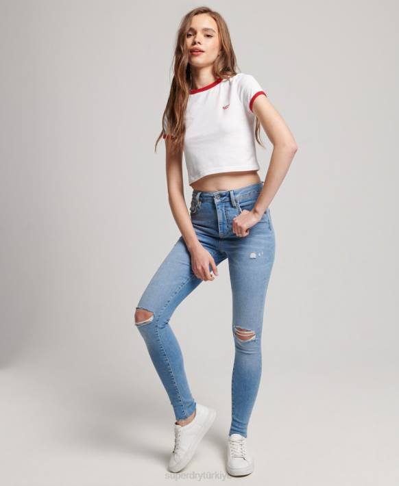 kadınlar Superdry açık mavi organik pamuklu yüksek belli skinny denim jean pantolon NNTB3878