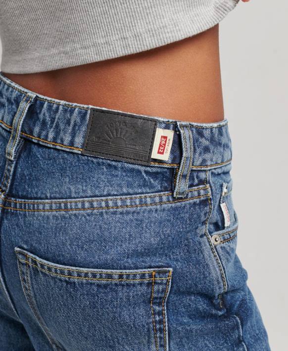kadınlar Superdry koyu mavi organik pamuklu geniş paça jean NNTB3875