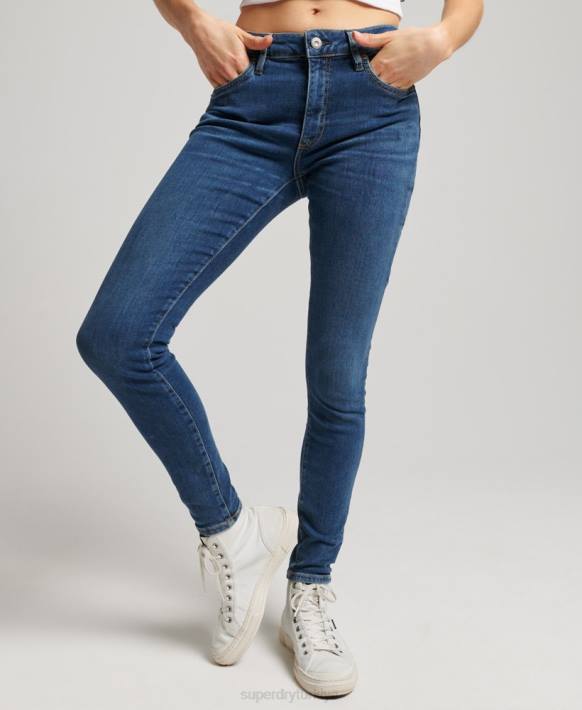 kadınlar Superdry koyu mavi organik pamuklu vintage orta belli skinny jean pantolon NNTB3874