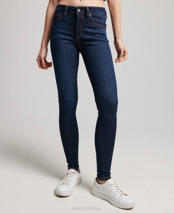 kadınlar Superdry koyu mavi organik pamuklu vintage orta belli skinny jean pantolon NNTB3877