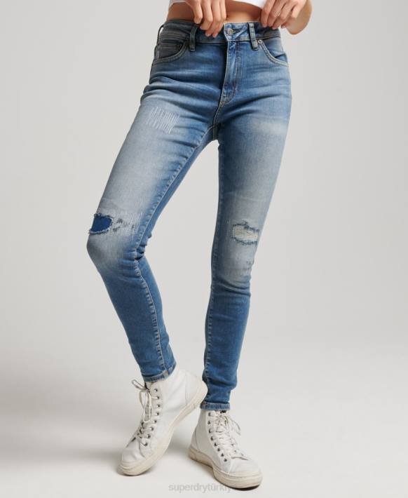 kadınlar Superdry koyu mavi organik pamuklu vintage orta belli skinny jean pantolon NNTB3890