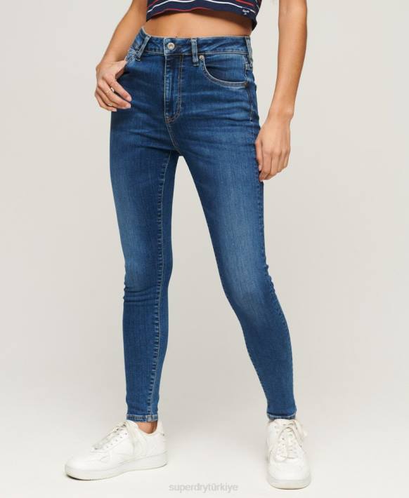 kadınlar Superdry koyu mavi organik pamuklu yüksek belli skinny denim jean pantolon NNTB3873