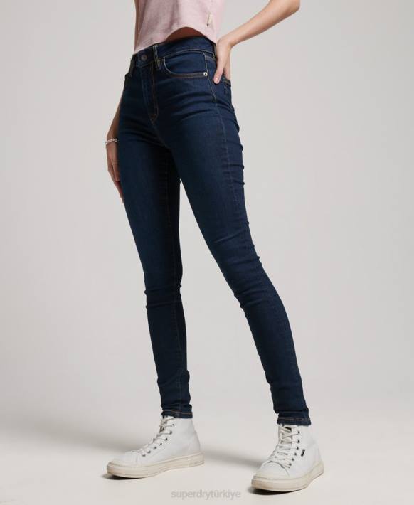 kadınlar Superdry koyu mavi organik pamuklu yüksek belli skinny denim jean pantolon NNTB3891