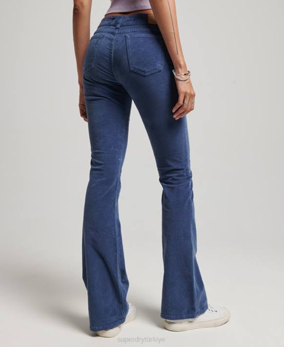 kadınlar Superdry mavi düşük belli kadife bol kot pantolon NNTB2585