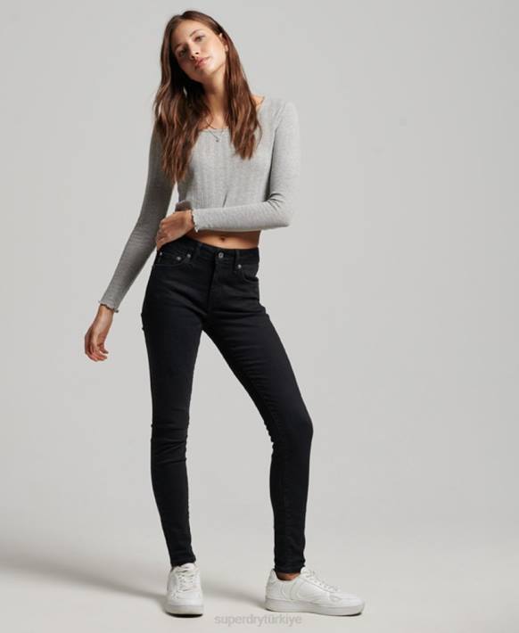 kadınlar Superdry siyah organik pamuklu vintage orta belli skinny jean pantolon NNTB3882