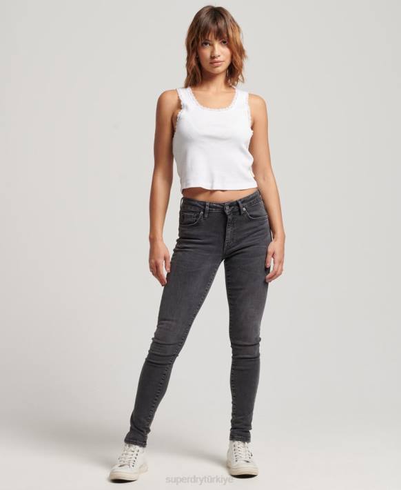kadınlar Superdry siyah organik pamuklu vintage orta belli skinny jean pantolon NNTB3885
