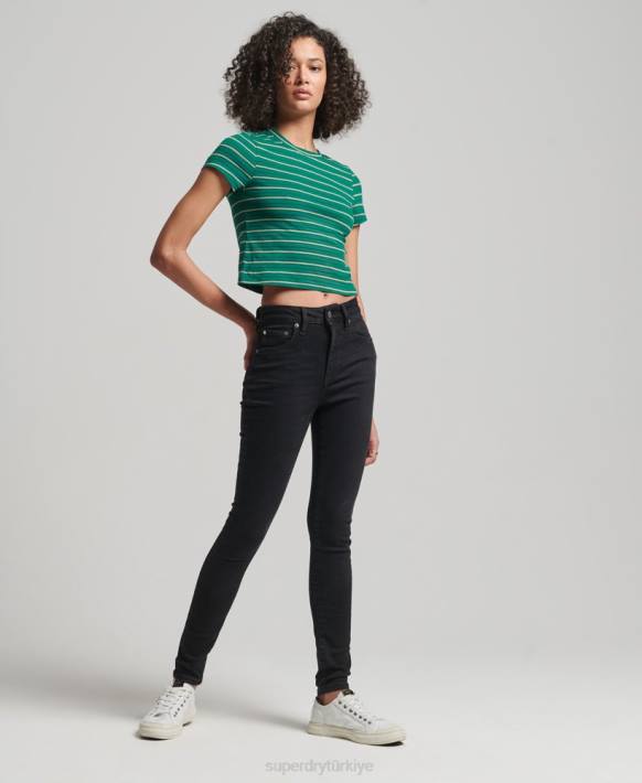 kadınlar Superdry siyah organik pamuklu yüksek belli skinny denim jean pantolon NNTB3870