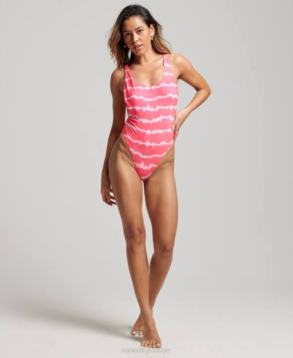 kadınlar Superdry pembe batik geri dönüştürülmüş mayo NNTB3213