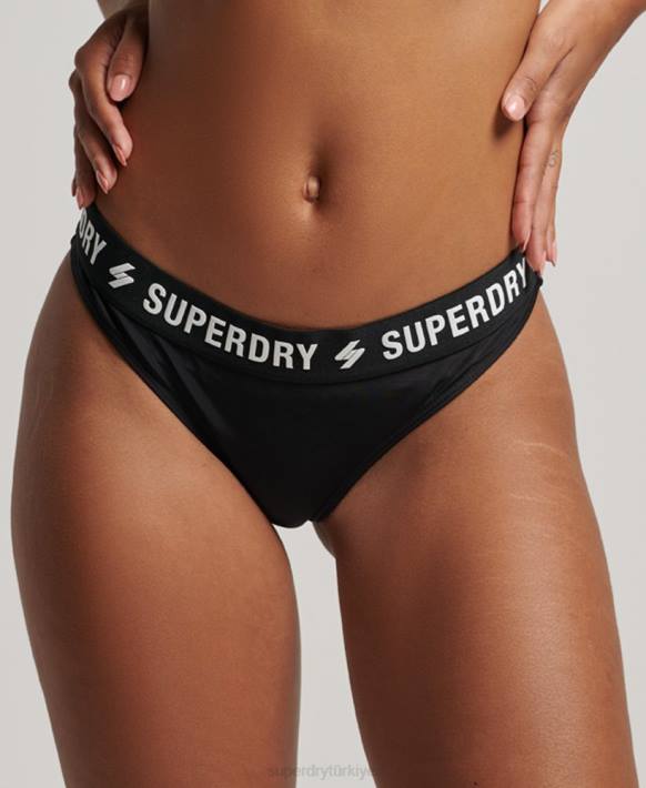 kadınlar Superdry siyah geri dönüştürülmüş elastik bikini altı NNTB3181
