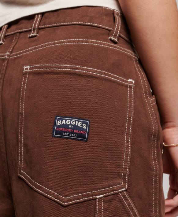 kadınlar Superdry kahverengi kontrast marangoz pantolonu NNTB2555