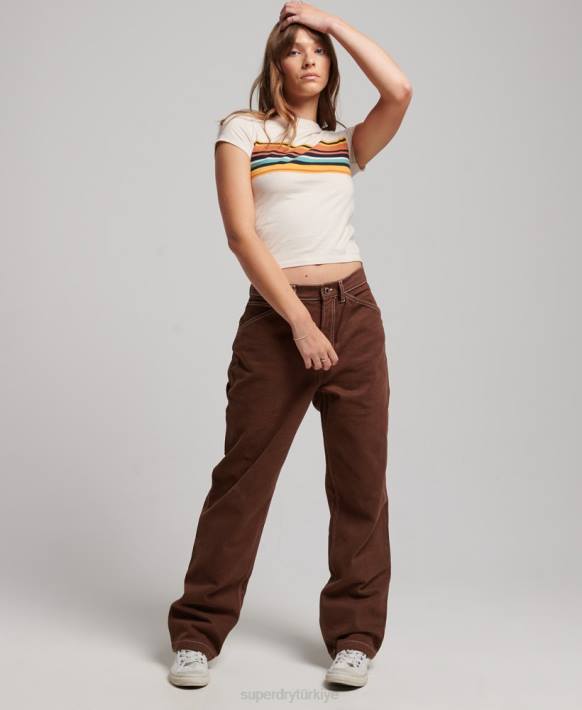 kadınlar Superdry kahverengi kontrast marangoz pantolonu NNTB2555