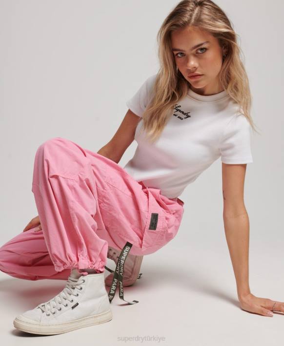 kadınlar Superdry pembe bol paraşüt pantolon NNTB1989