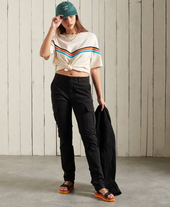 kadınlar Superdry siyah ince kargo pantolon NNTB2606