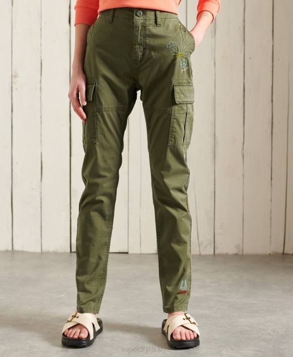 kadınlar Superdry yeşil ince kargo pantolon NNTB2609