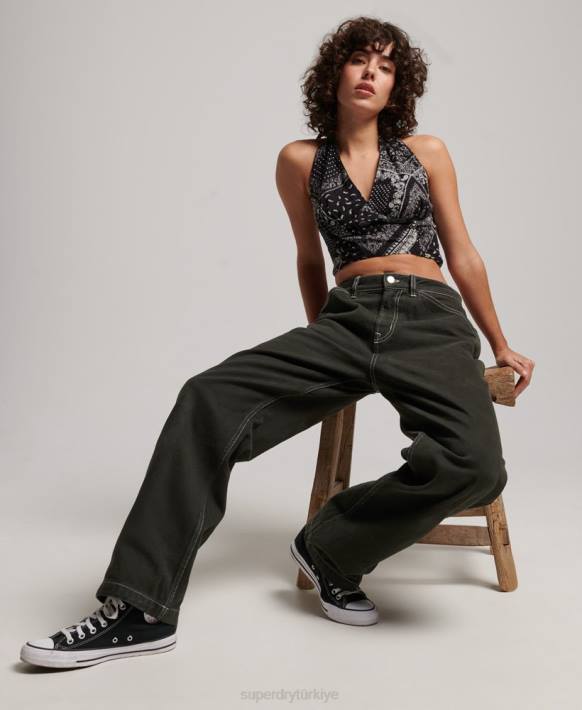 kadınlar Superdry yeşil kontrast marangoz pantolonu NNTB2558