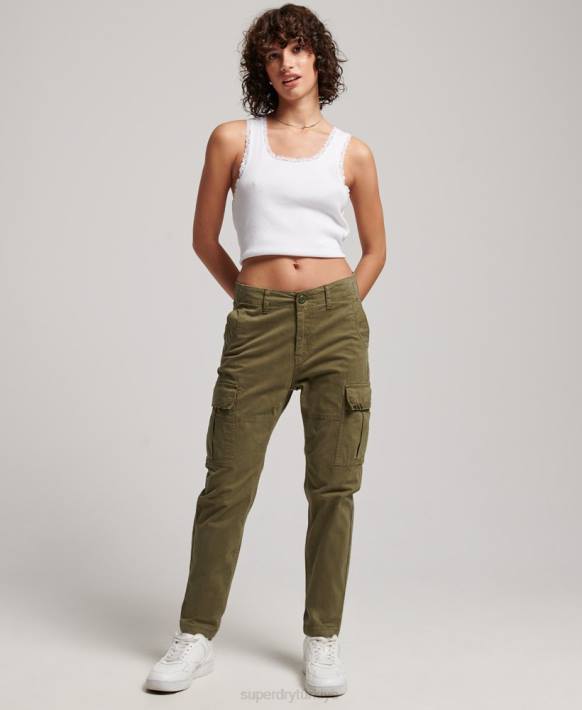 kadınlar Superdry yeşil organik pamuklu ince kargo pantolon NNTB2569