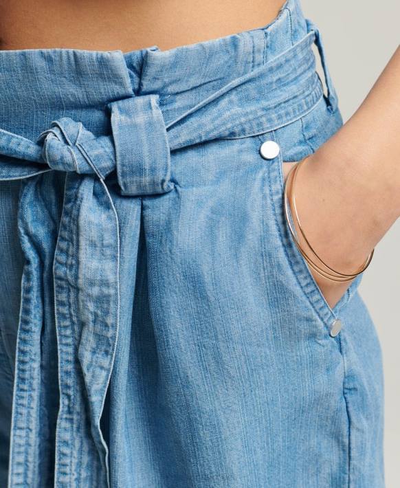 kadınlar Superdry açık mavi çöl kese kağıdı şortu NNTB3151